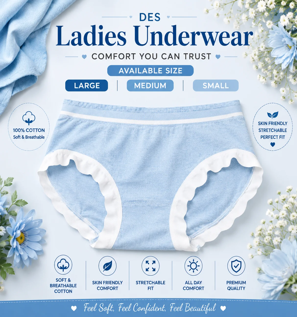 Ladies Soft Cotton Underwear | Free Size Adjustable