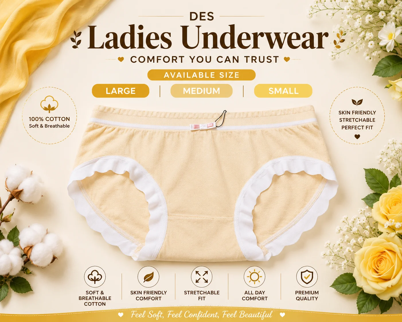 Ladies Soft Cotton Underwear | Free Size Adjustable