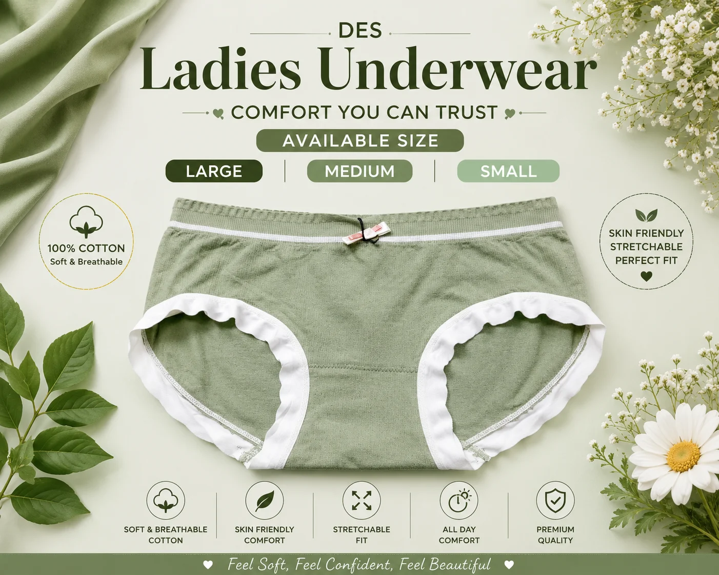Ladies Soft Cotton Underwear | Free Size Adjustable