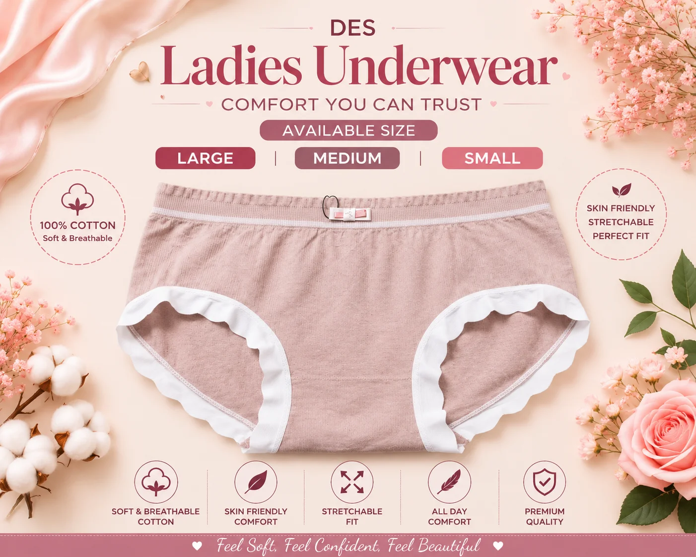 Ladies Soft Cotton Underwear | Free Size Adjustable
