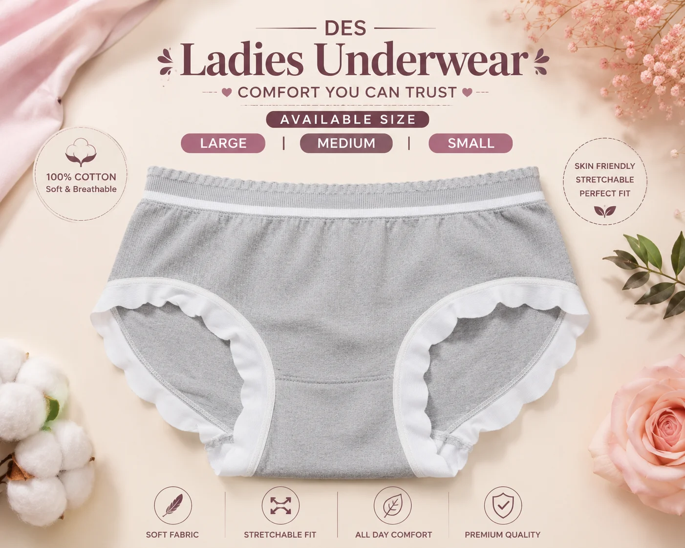 Ladies Soft Cotton Underwear | Free Size Adjustable