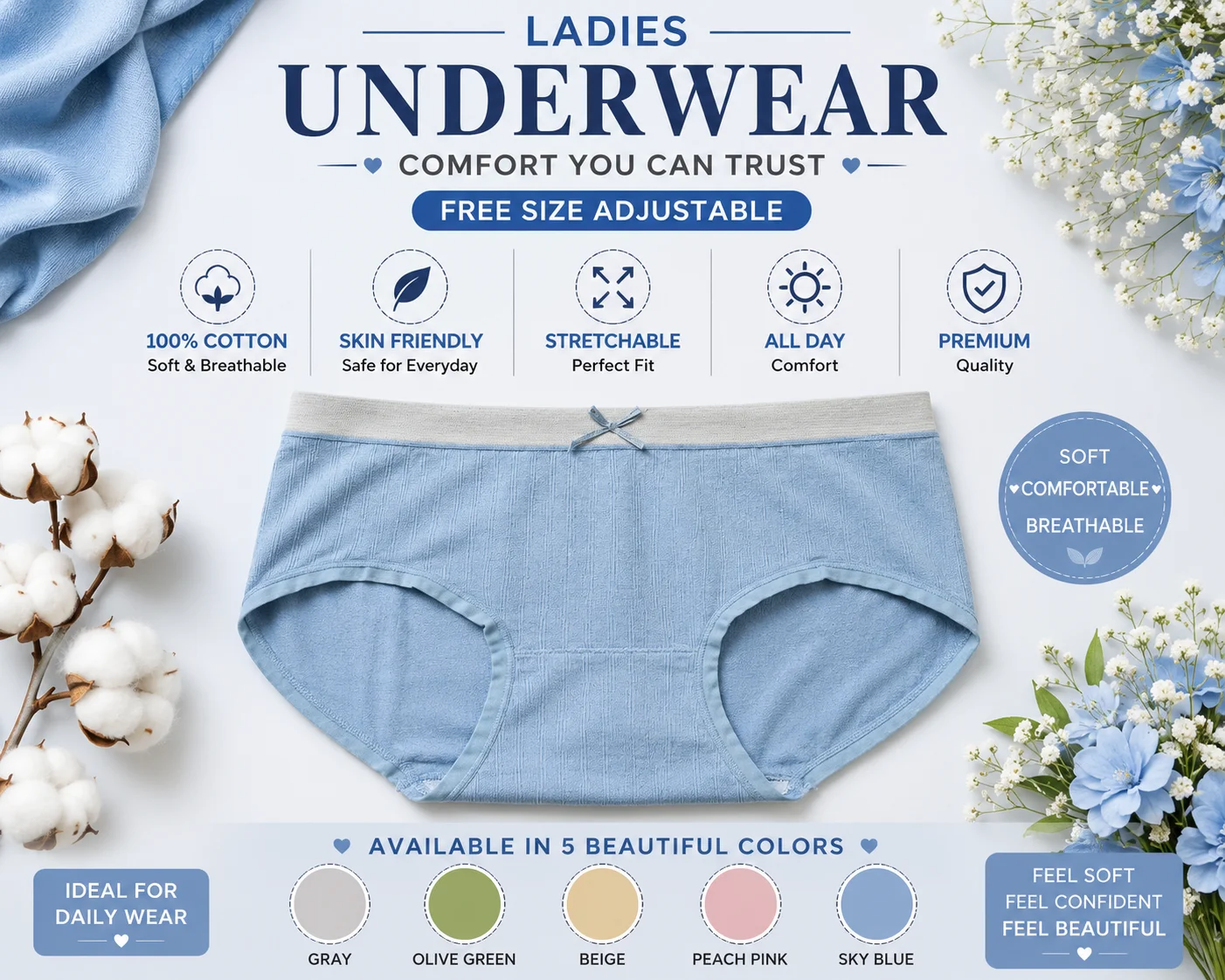 Women's Cotton Panties –  Free Size Adjustable