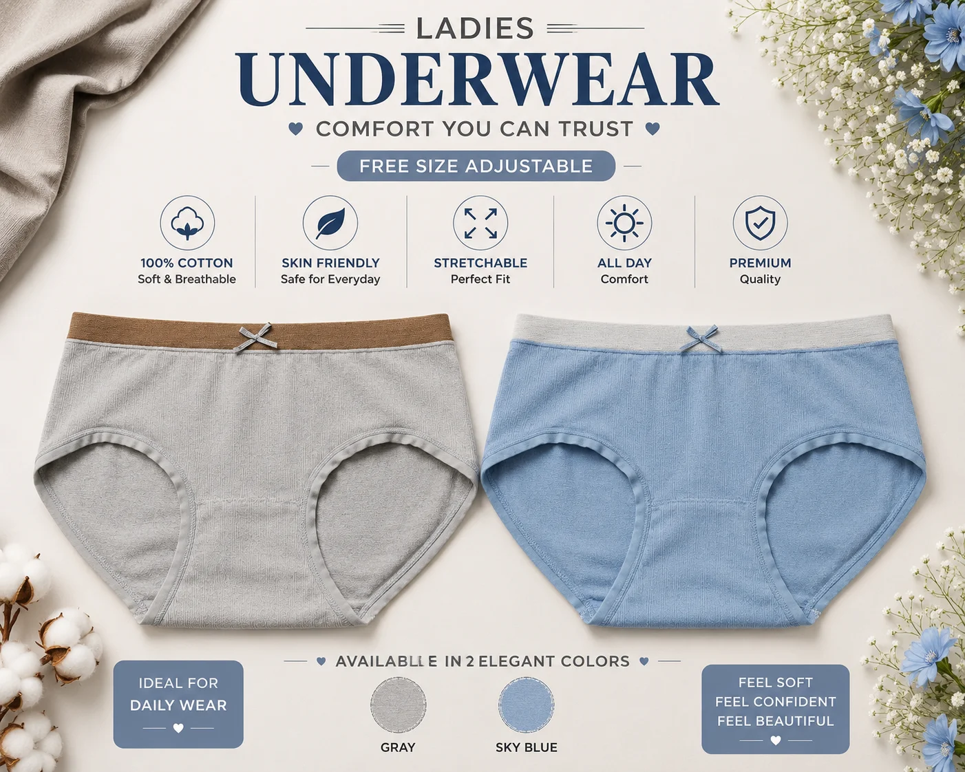 Women's Cotton Panties –  Free Size Adjustable