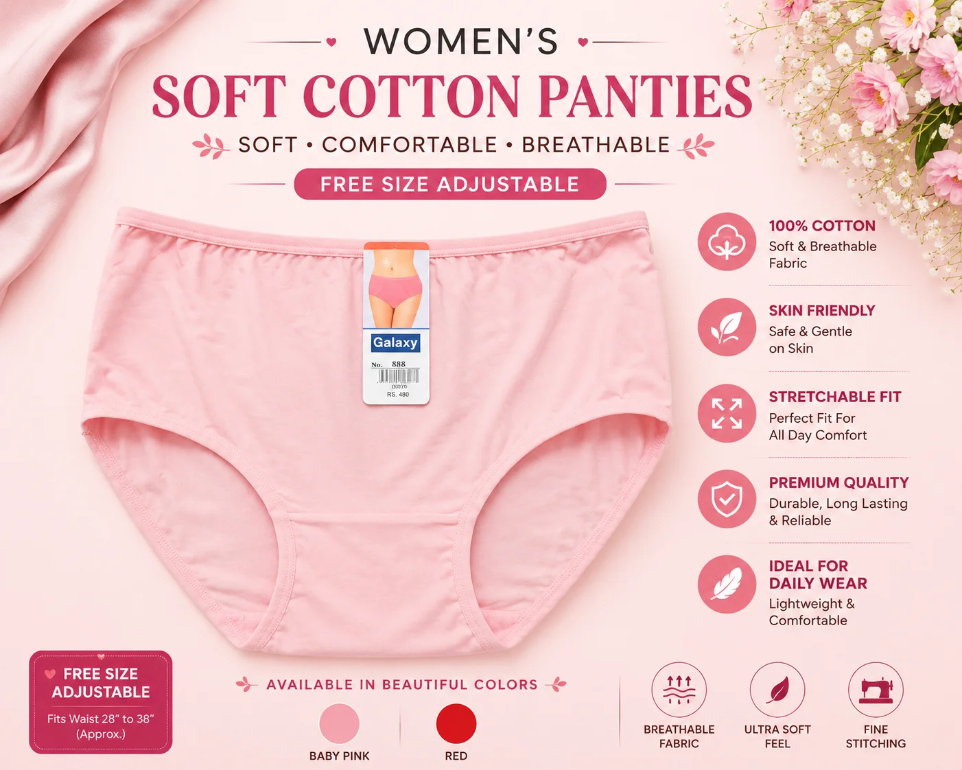 Women's Soft Cotton Panties – Free Size Adjustable