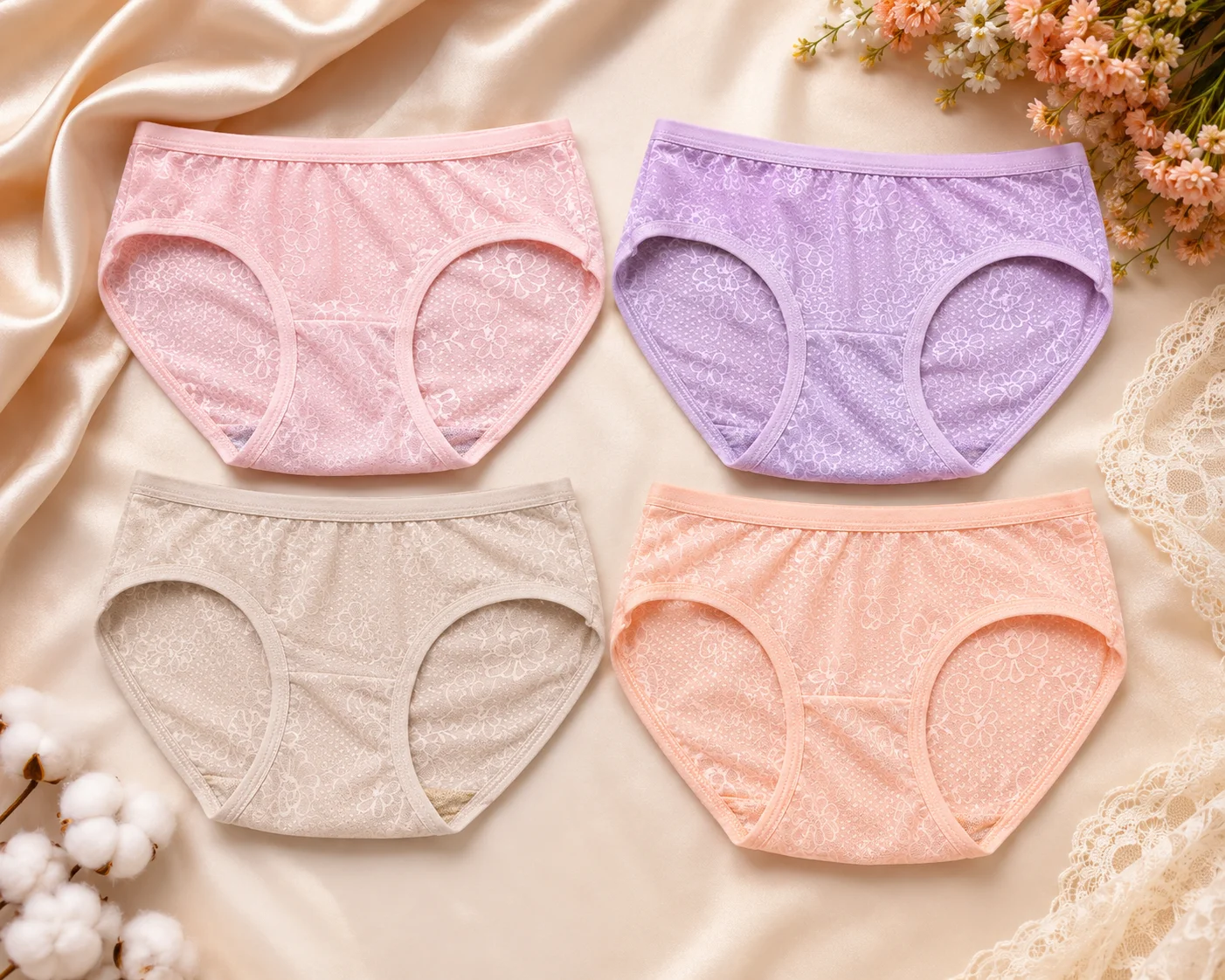 Women's Floral Lace Soft Cotton Panties