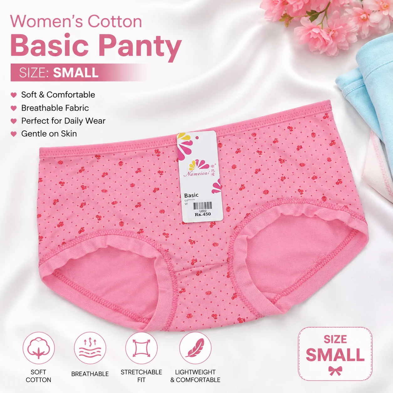 Women's Soft Cotton Basic Panty – Pink | Small Size