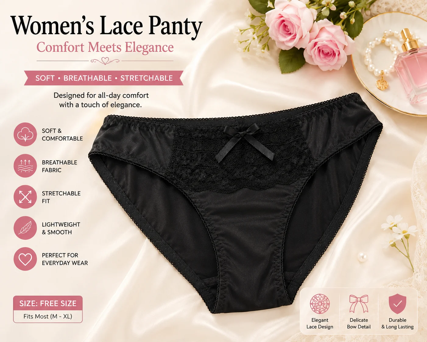 Women's Soft Cotton Panty – Elegant Black
