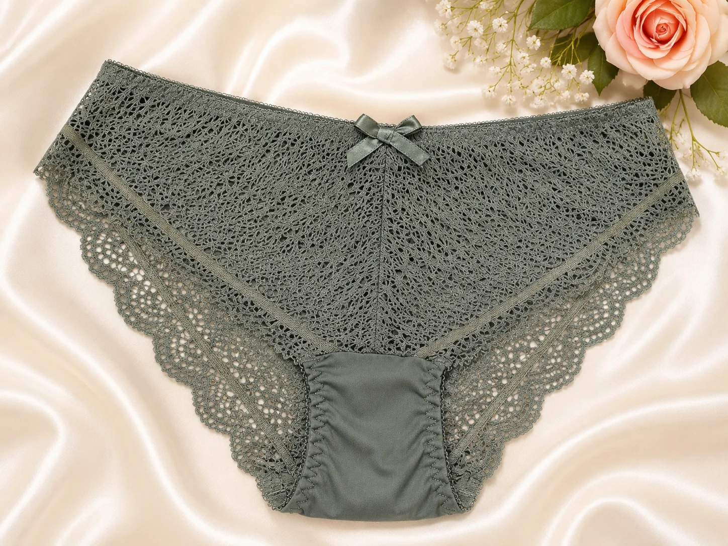 Olive Green Lace Panty for Women – Soft, Breathable & Comfortable | Free Size