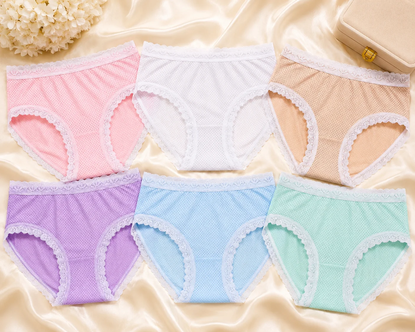 Women's Soft Cotton Lace Panties – 6 Color Pack | Breathable & Comfortable Daily Wear