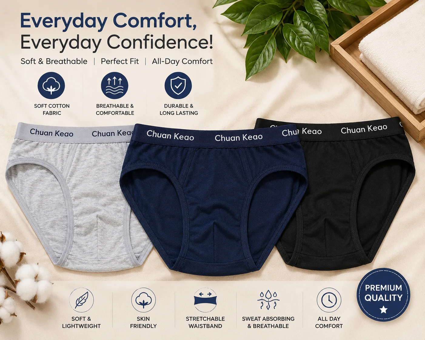 Men's Premium Cotton Brief Underwear – Soft, Breathable & Comfortable