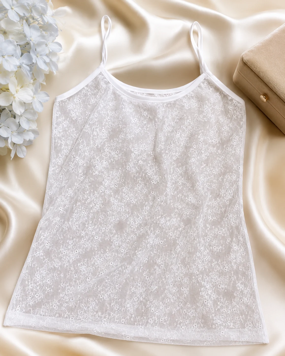 Soft Net Lace Camisole Inner | Premium Stretch Slip | White & Skin Color