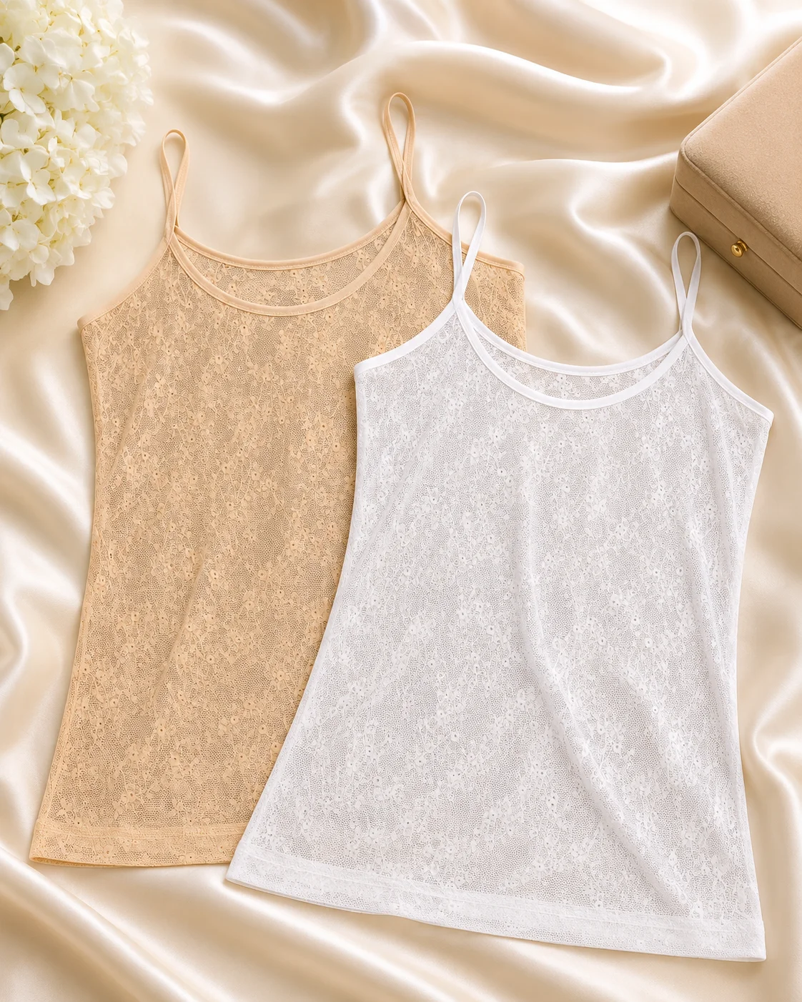 Soft Net Lace Camisole Inner | Premium Stretch Slip | White & Skin Color
