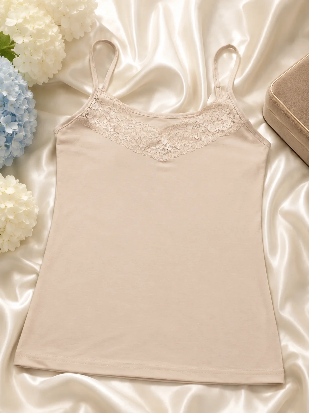 Women's Lace Cotton Camisole Slip Top – Soft Stretch Spaghetti Strap Innerwear | Pack of 3 Colors