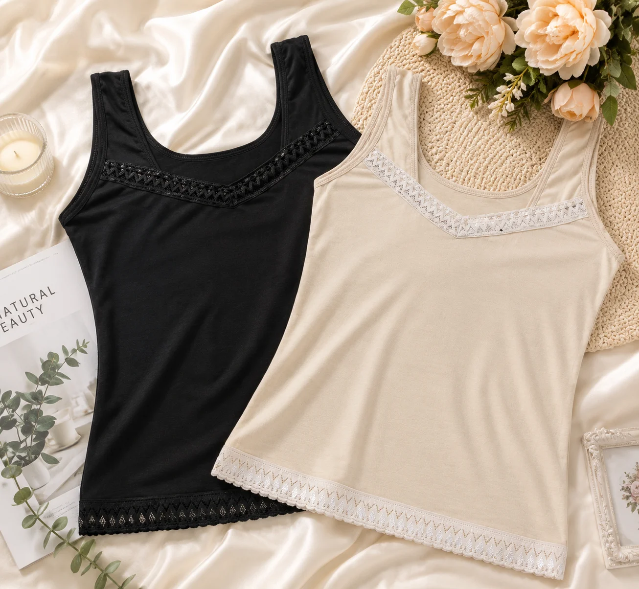 Sleeveless Camisole Vest – Soft Stretch Tank Top Innerwear | 2 Colors (Black & Skin)