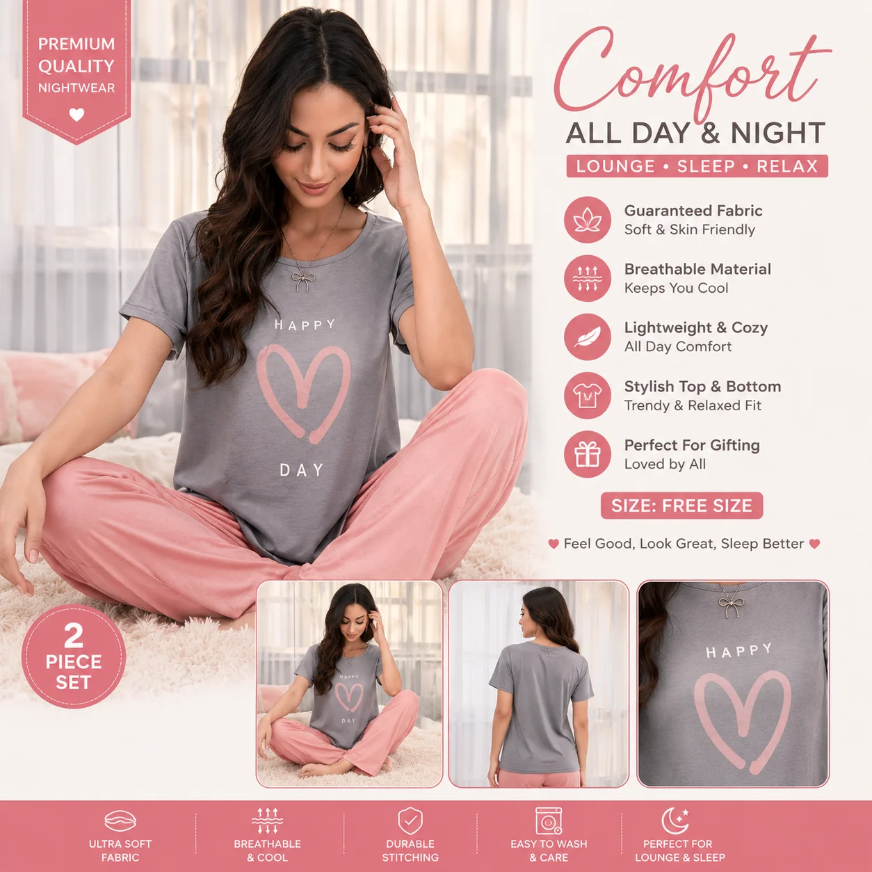 Women's Printed Pajama Set | 2 Piece | Free Size | Soft Cotton Night Suit