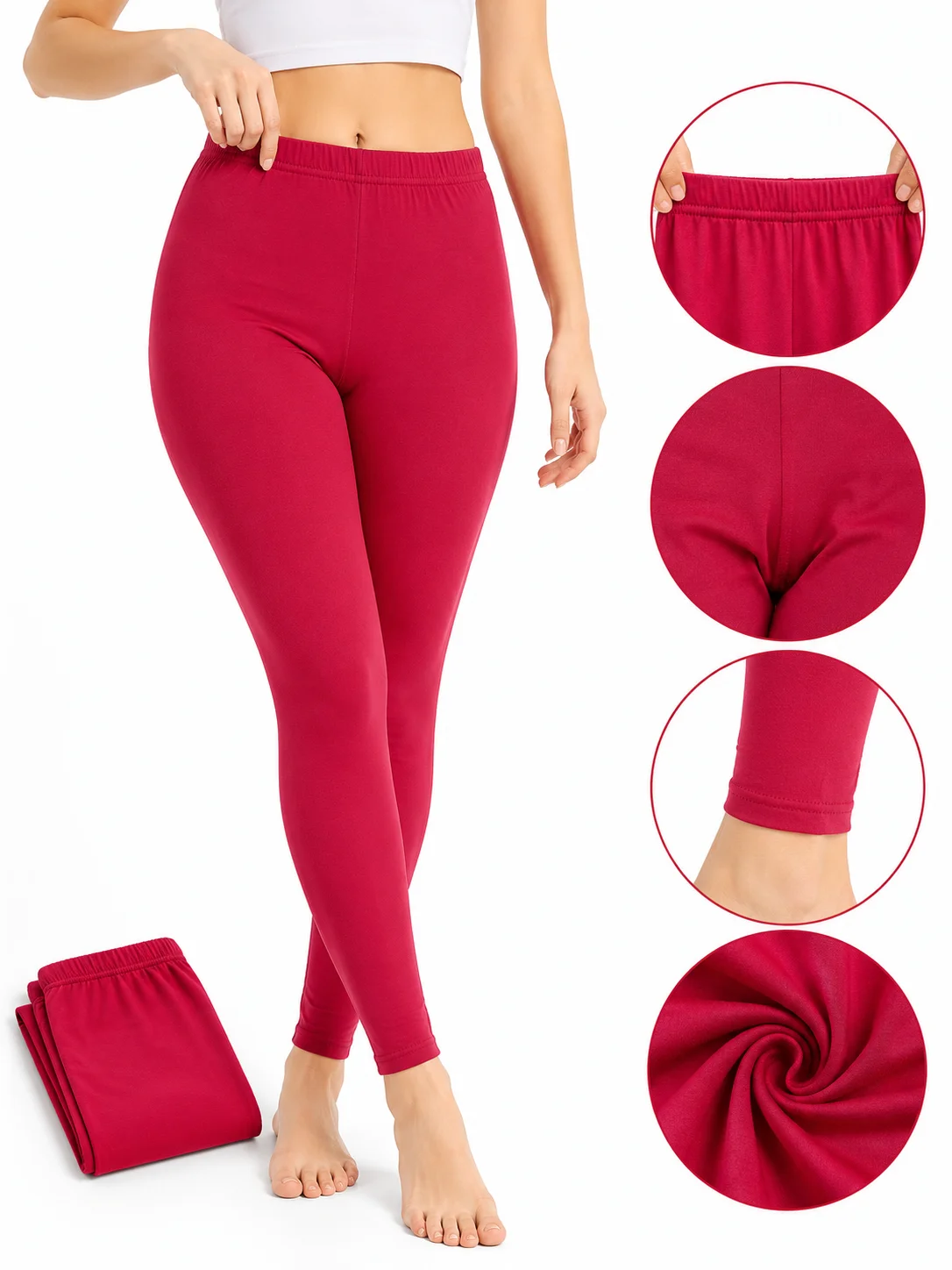 Women's Premium Cotton Stretch Leggings – 3 Colors (White, Skin, Red)