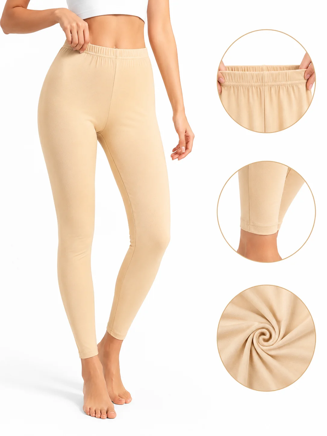 Women's Premium Cotton Stretch Leggings – 3 Colors (White, Skin, Red)