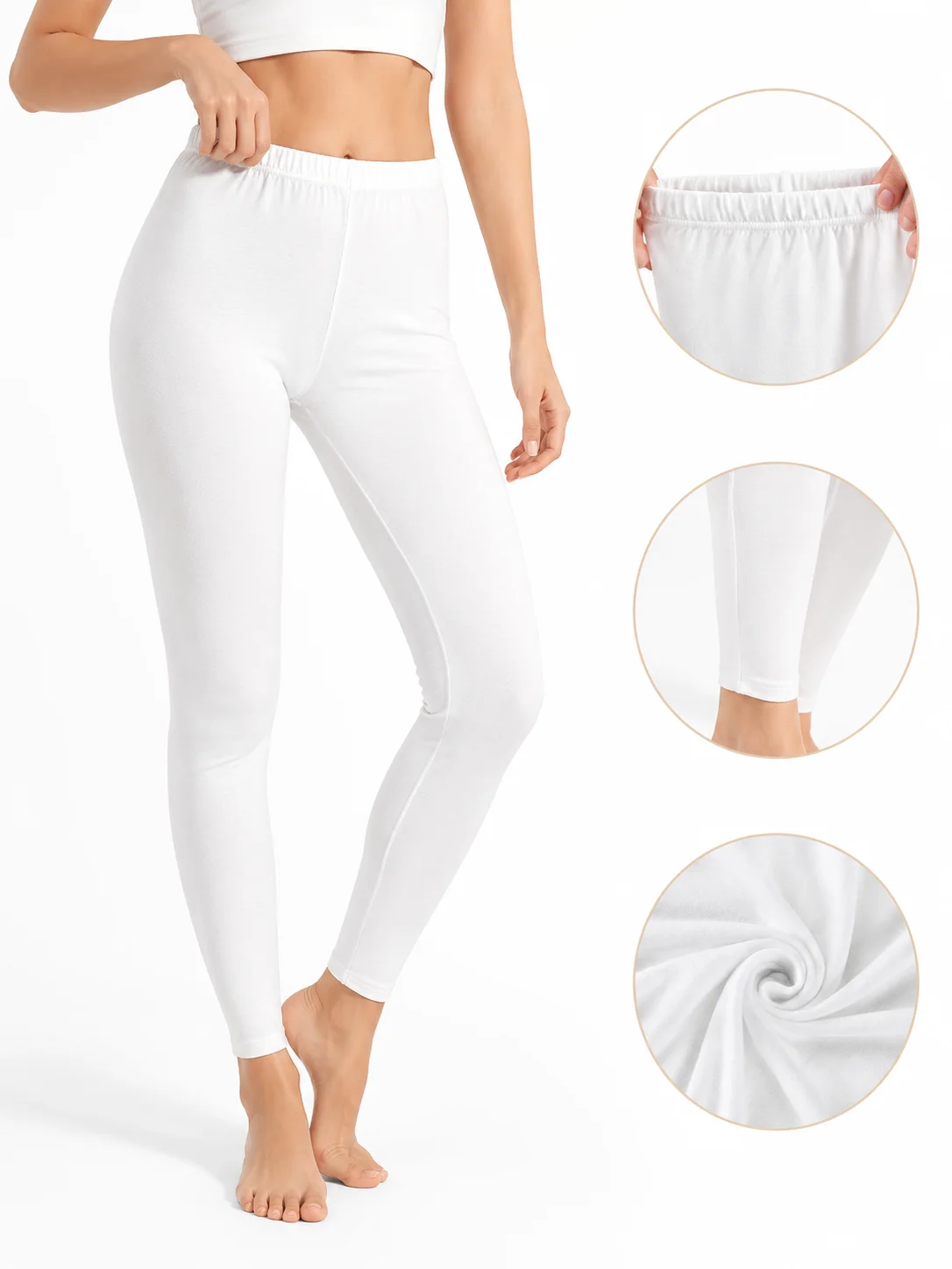 Women's Premium Cotton Stretch Leggings – 3 Colors (White, Skin, Red)