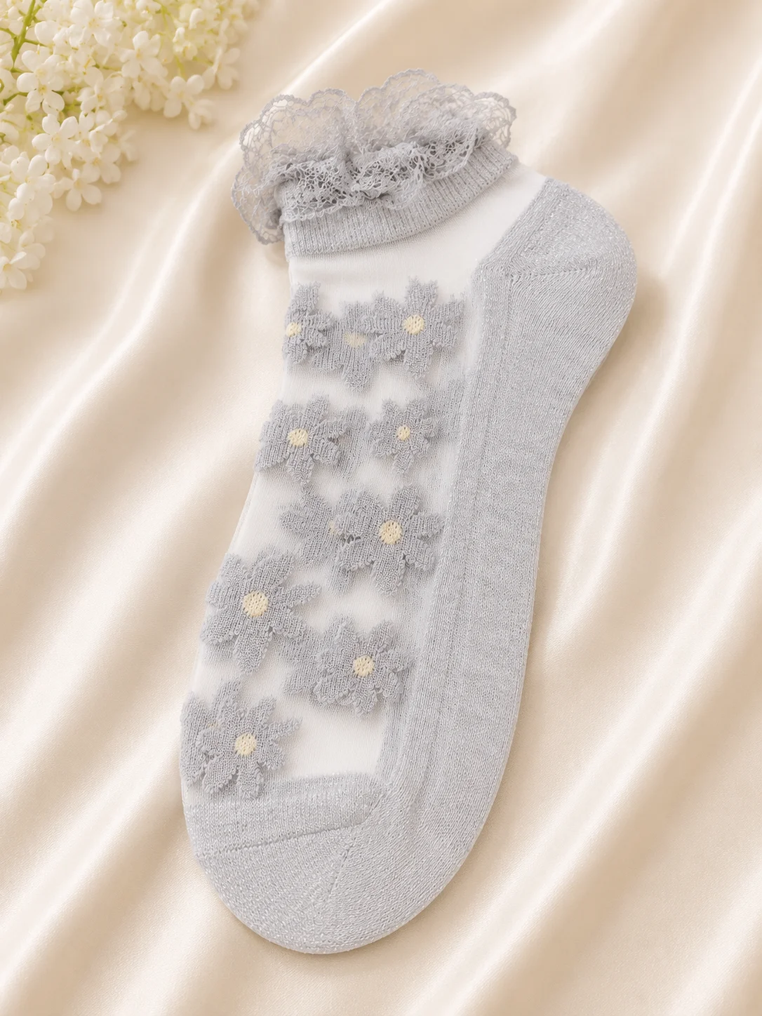 2 Pairs Women's 3D Floral Mesh Ankle Socks | Elegant Lace Transparent Socks