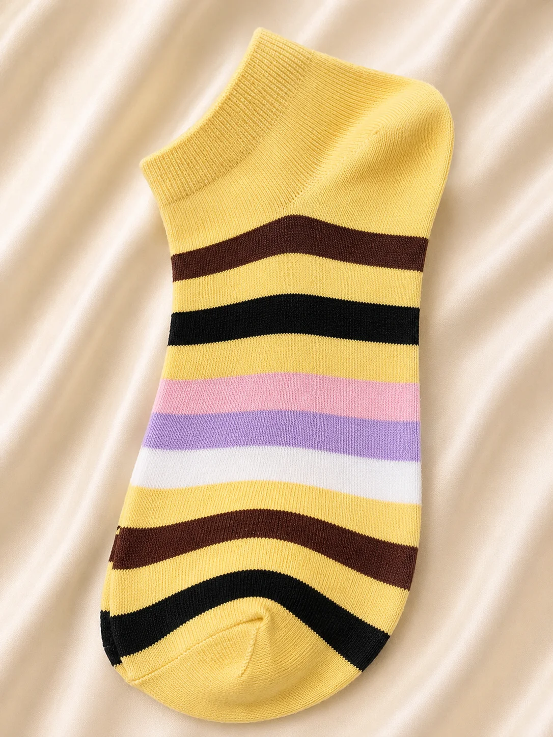 4 Pair Women's Soft Cotton Ankle Socks | Multicolor Striped Casual Socks