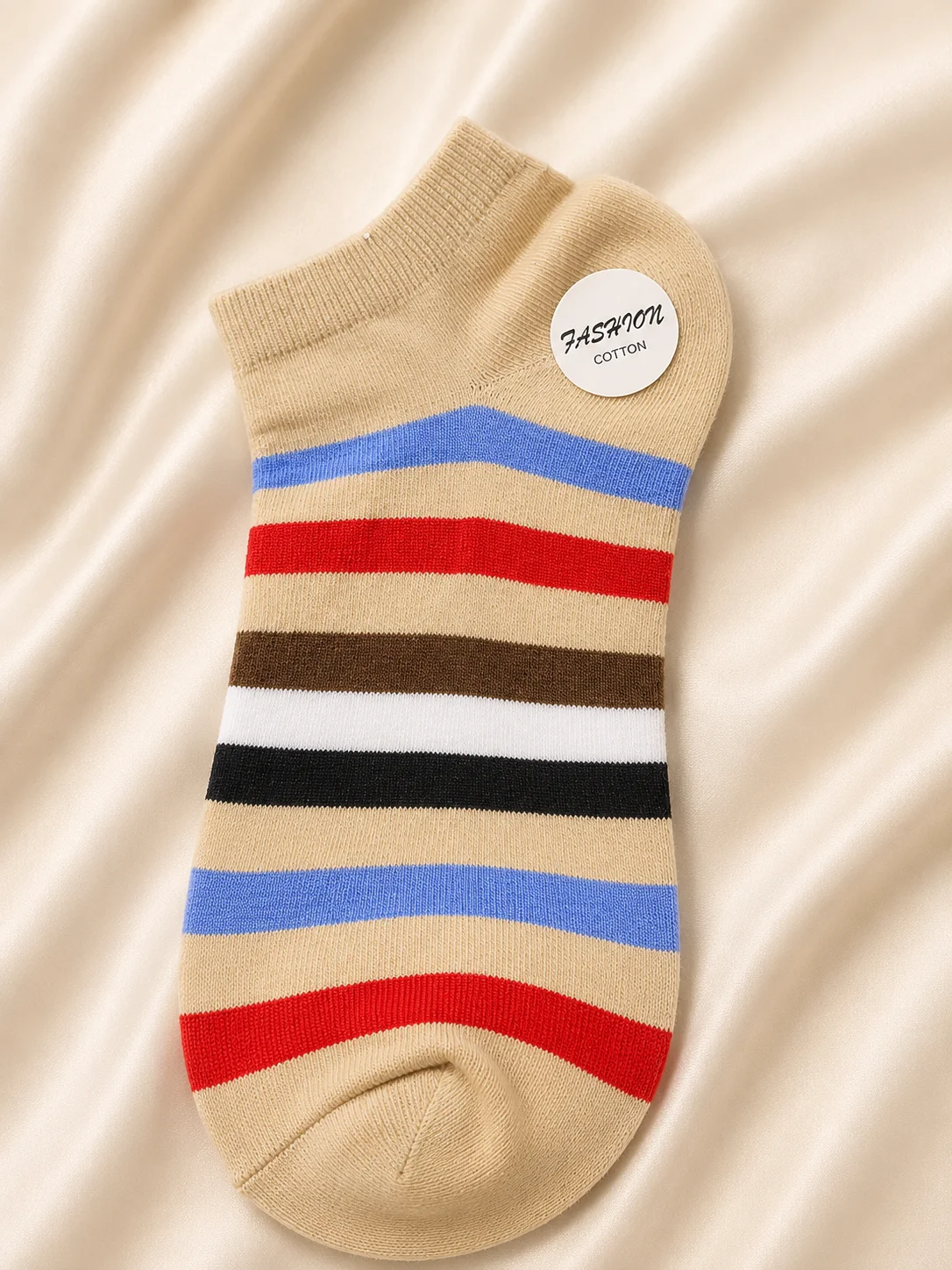 4 Pair Women's Soft Cotton Ankle Socks | Multicolor Striped Casual Socks