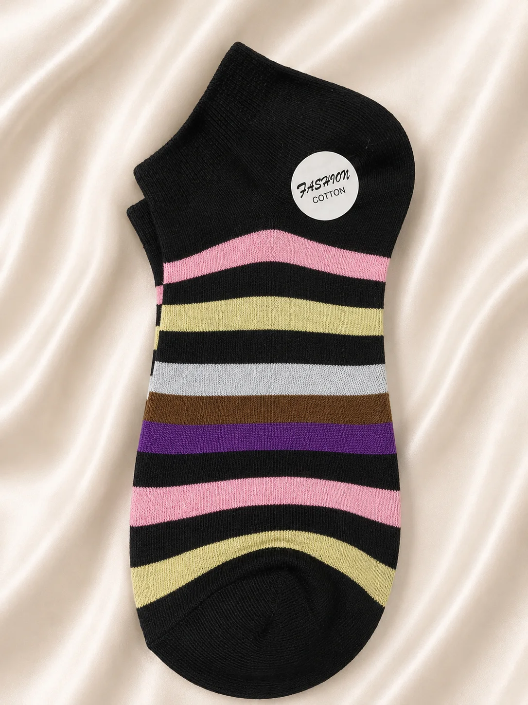 4 Pair Women's Soft Cotton Ankle Socks | Multicolor Striped Casual Socks