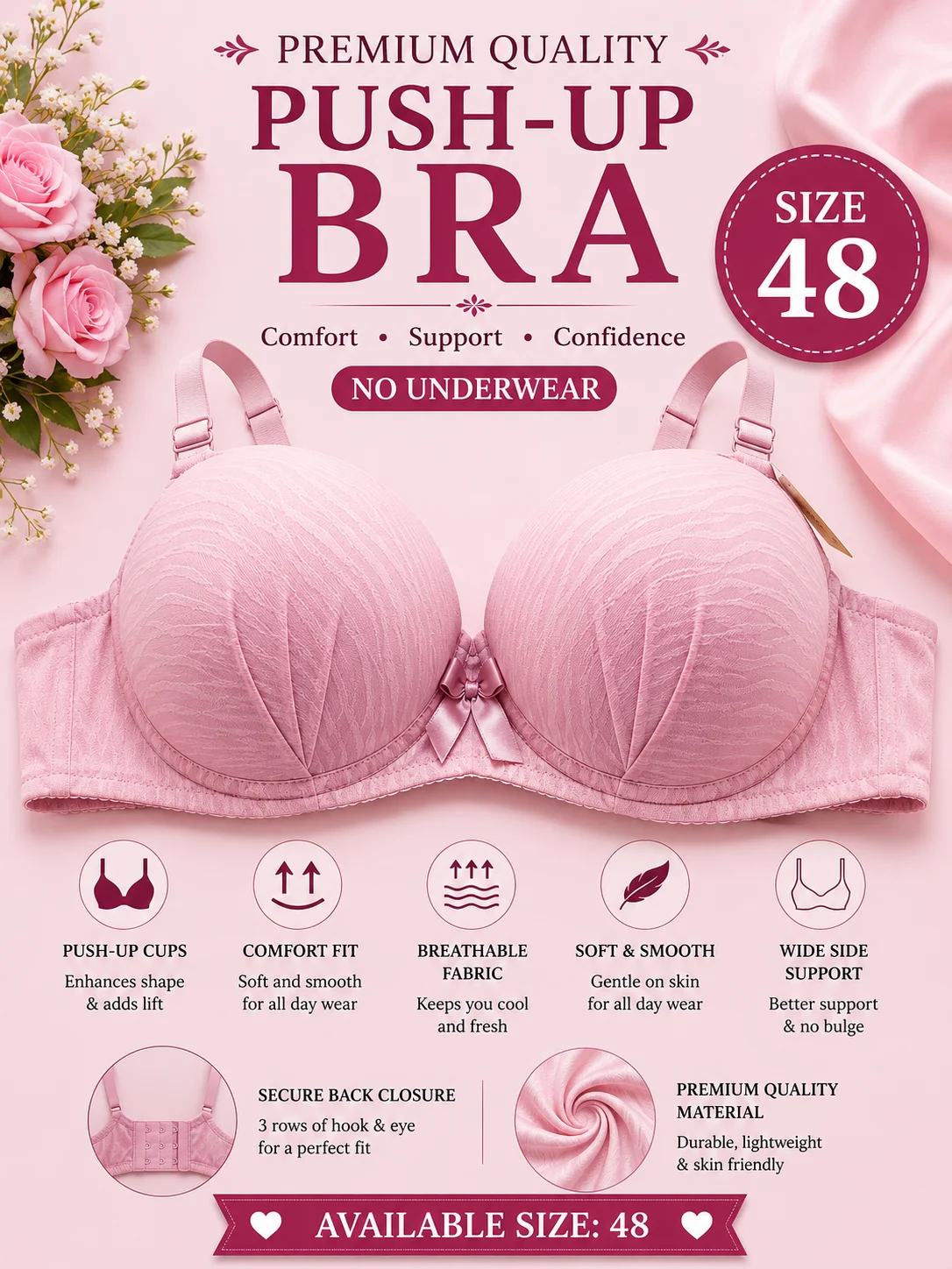 Women's Full Coverage Padded Bra – Premium Comfort | Plus Size 50, 54 & 48