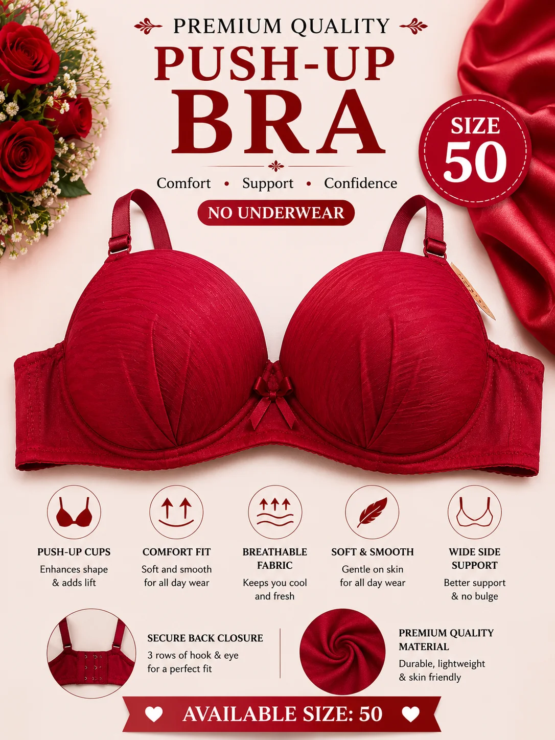 Women's Full Coverage Padded Bra – Premium Comfort | Plus Size 50, 54 & 48