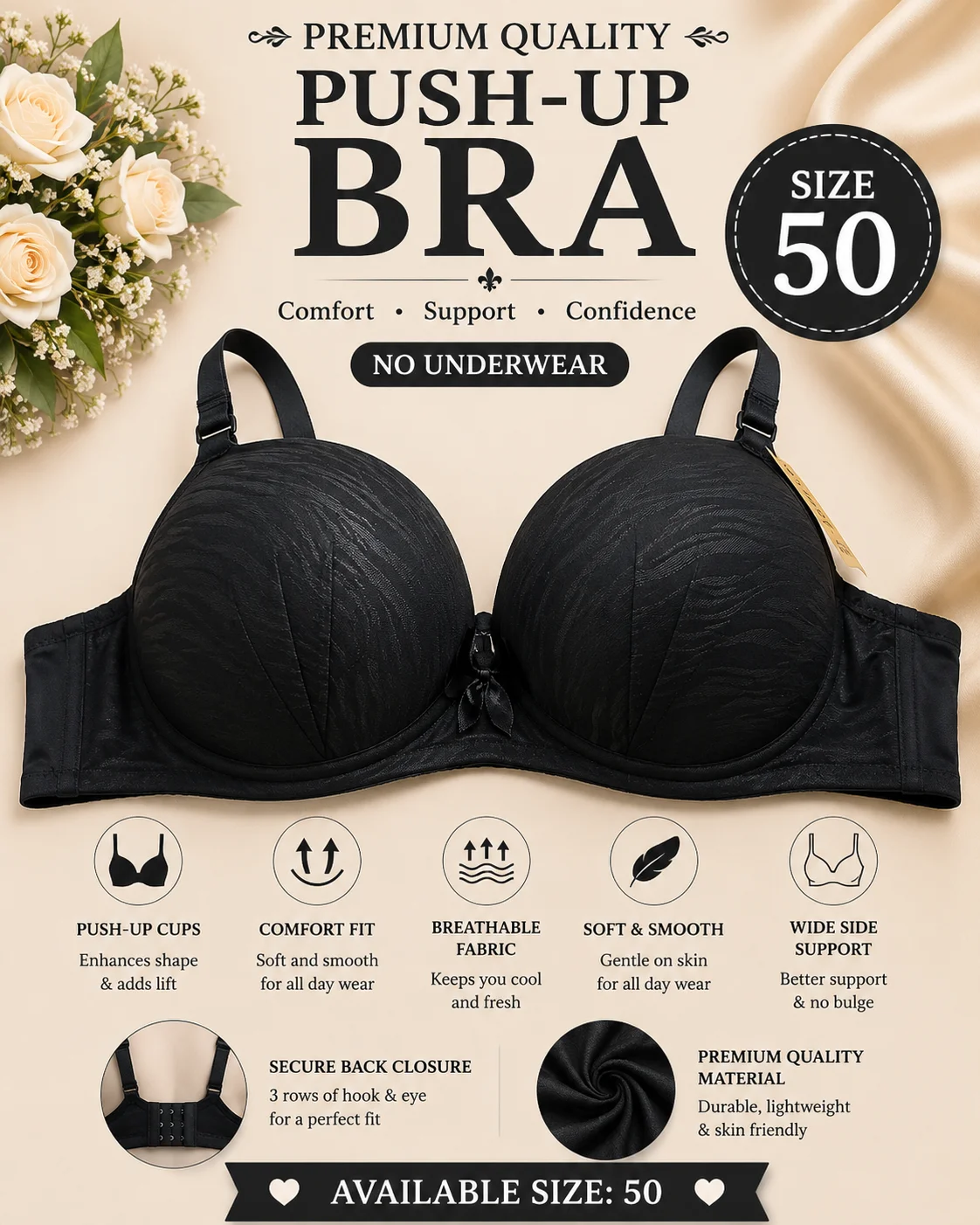 Women's Full Coverage Padded Bra – Premium Comfort | Plus Size 50, 54 & 48
