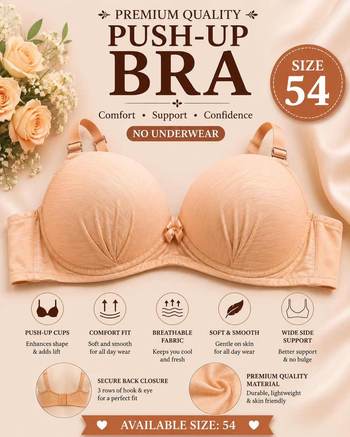 Women's Full Coverage Padded Bra – Premium Comfort | Plus Size 50, 54 & 48