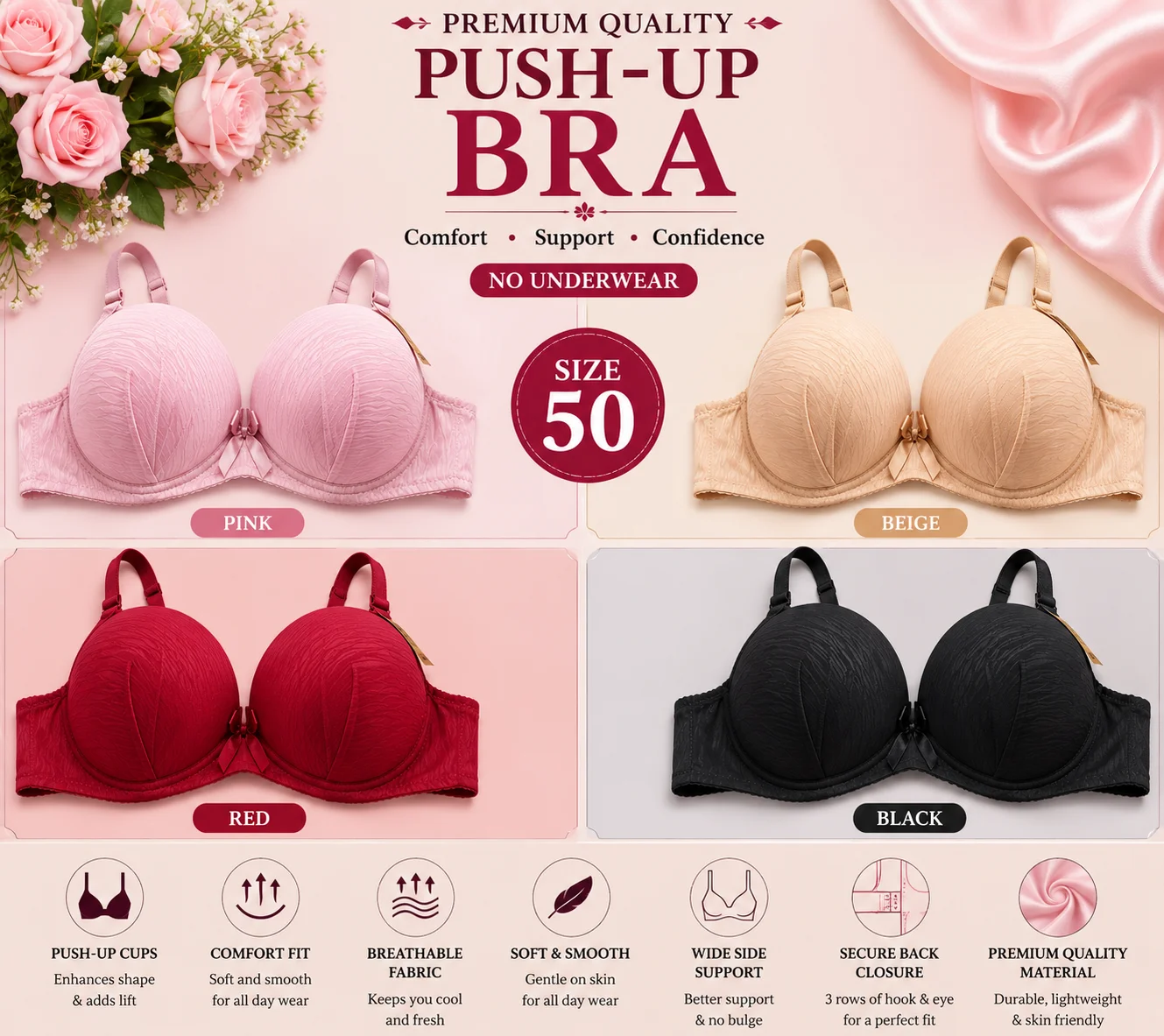 Women's Full Coverage Padded Bra – Premium Comfort | Plus Size 50, 54 & 48