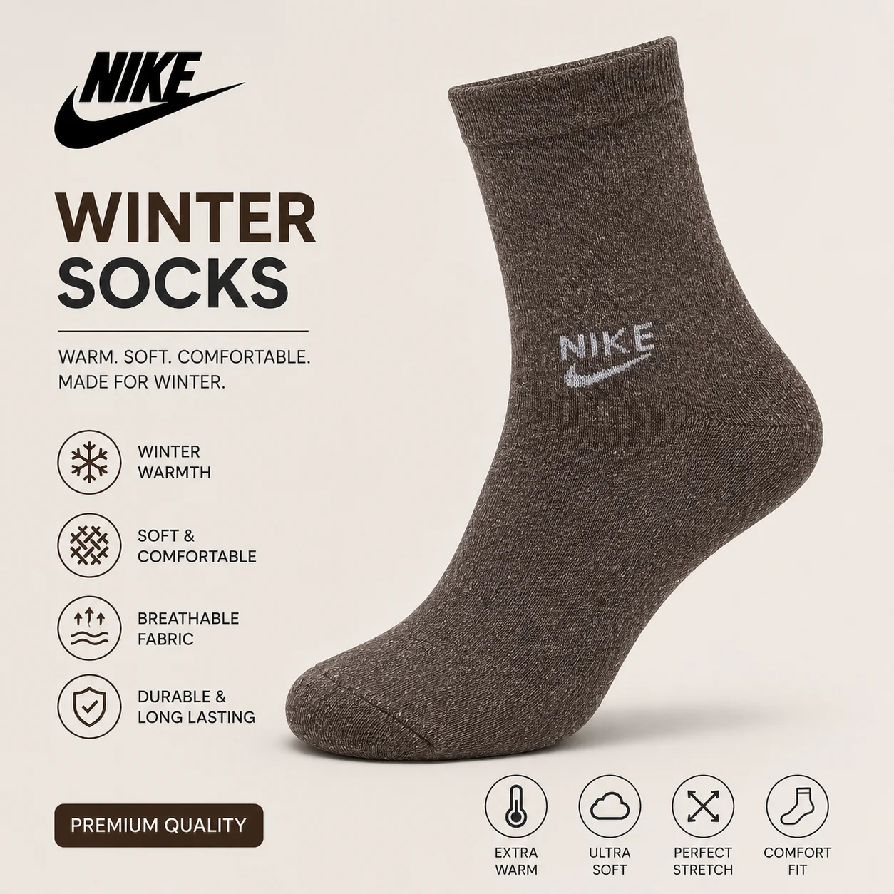 Nike Style Men's Winter Socks – 3 Color Pack | Warm, Soft & Comfortable
