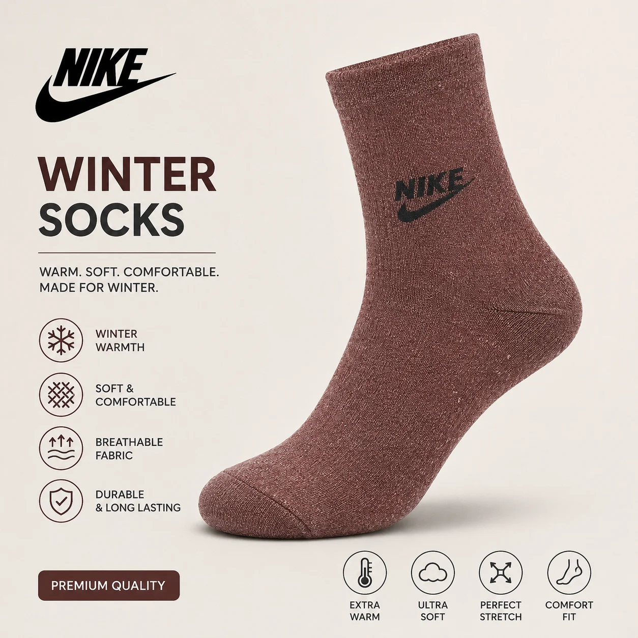 Nike Style Men's Winter Socks – 3 Color Pack | Warm, Soft & Comfortable