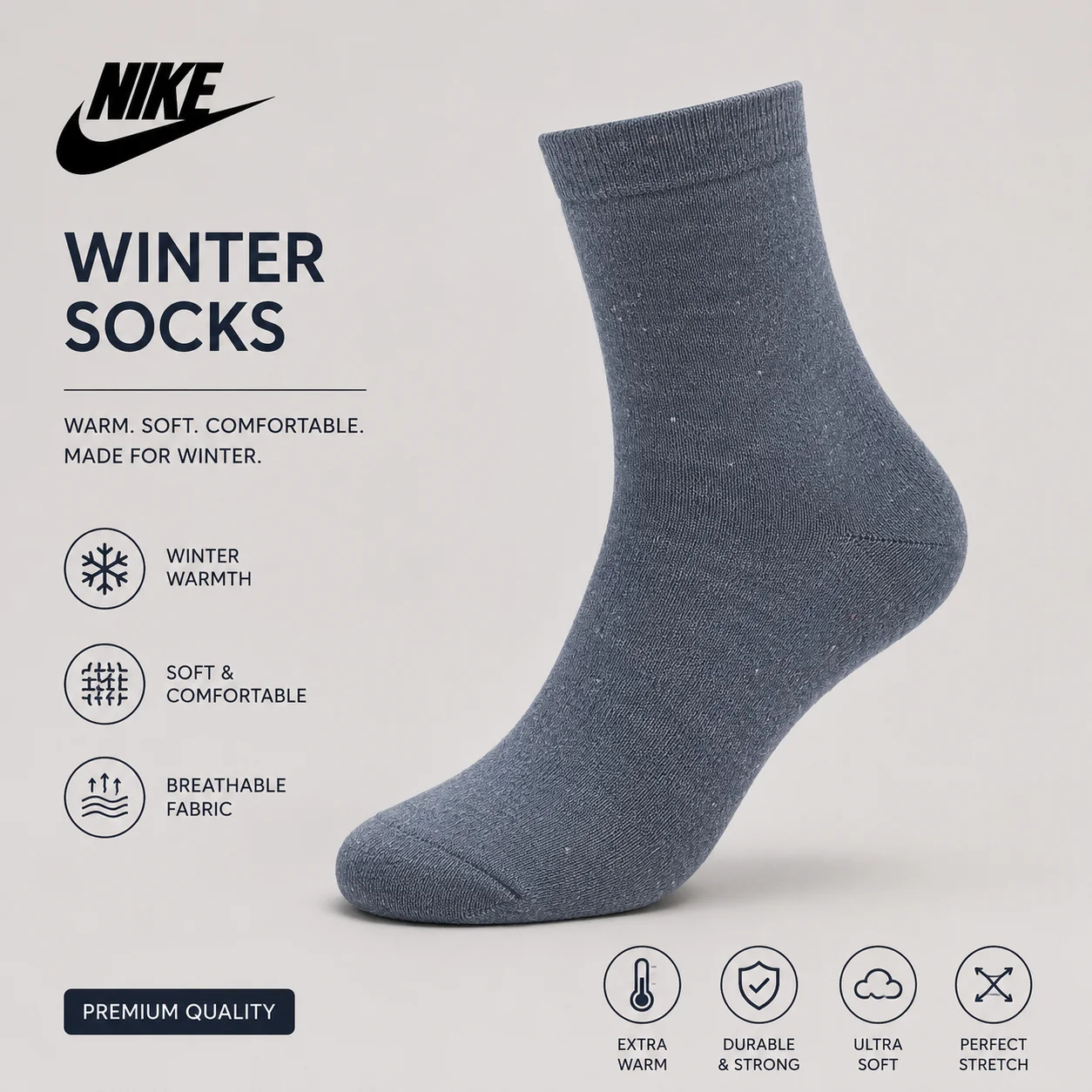 Nike Style Men's Winter Socks – 3 Color Pack | Warm, Soft & Comfortable