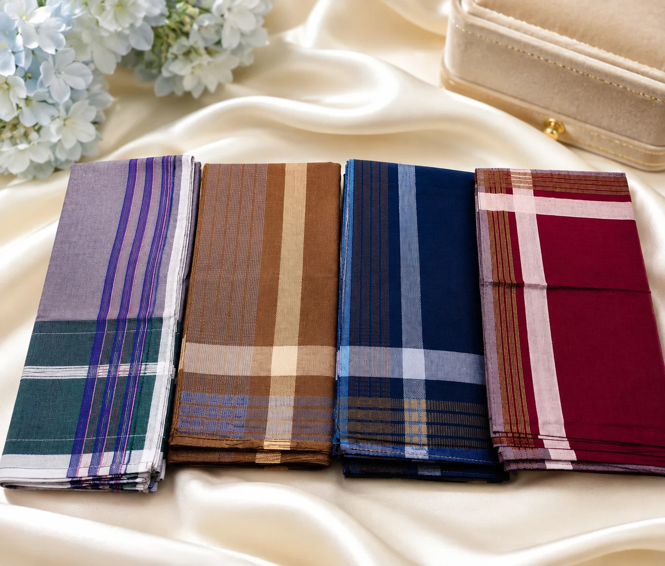 Premium Men's Cotton Checkered Handkerchief Set