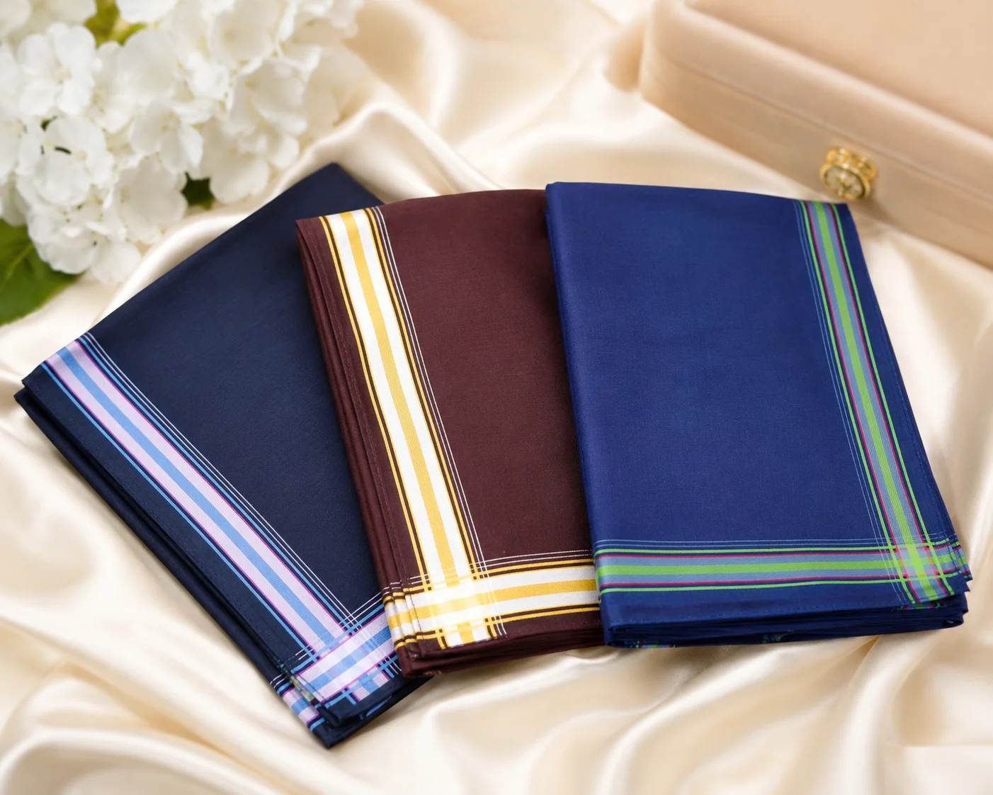 Premium Men's Cotton Handkerchief Set – 3 Color Pack