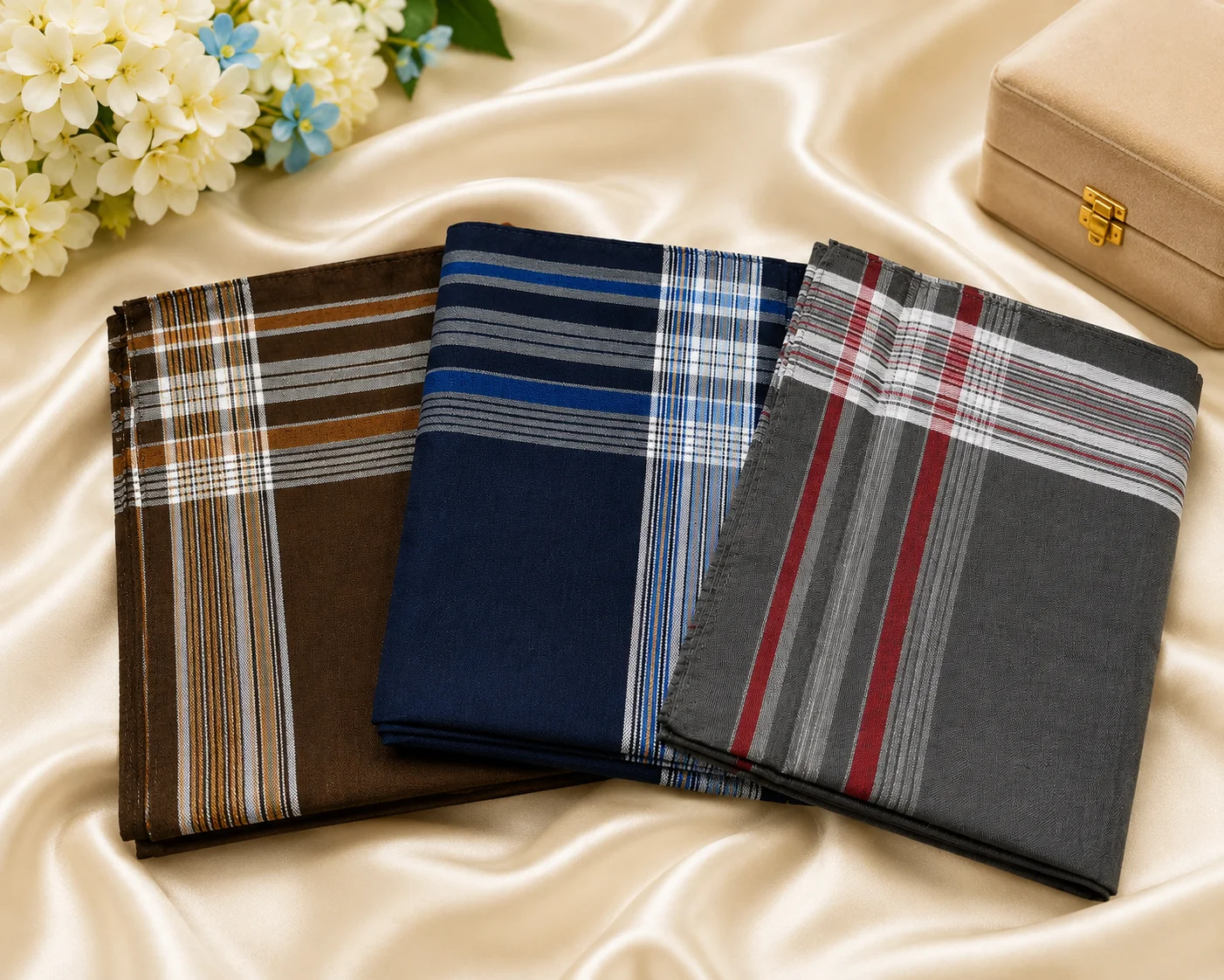 Premium Men's Cotton Handkerchief Set – 3 Elegant Colors