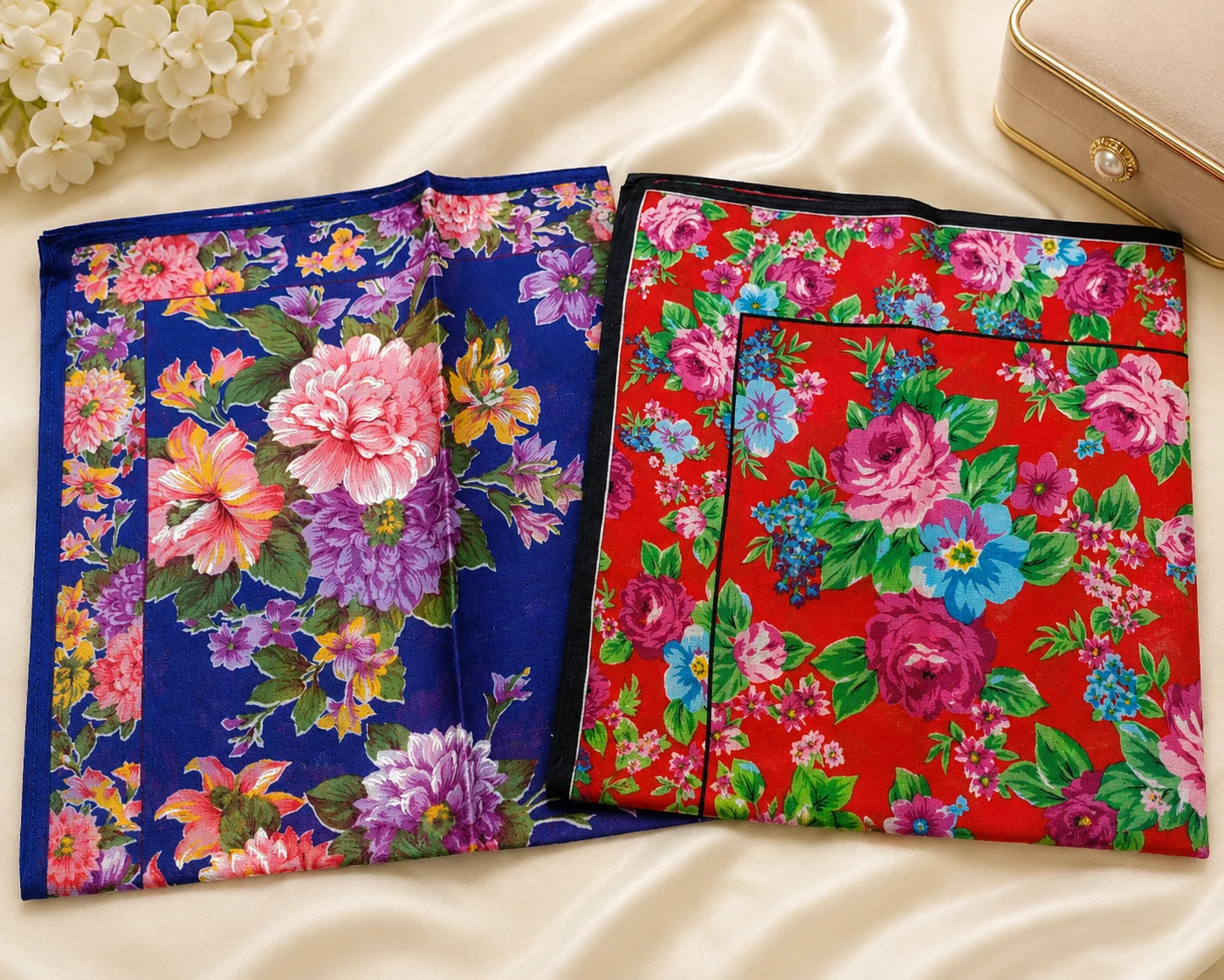 Premium Ladies Floral Cotton Handkerchief Set – 2 Colors