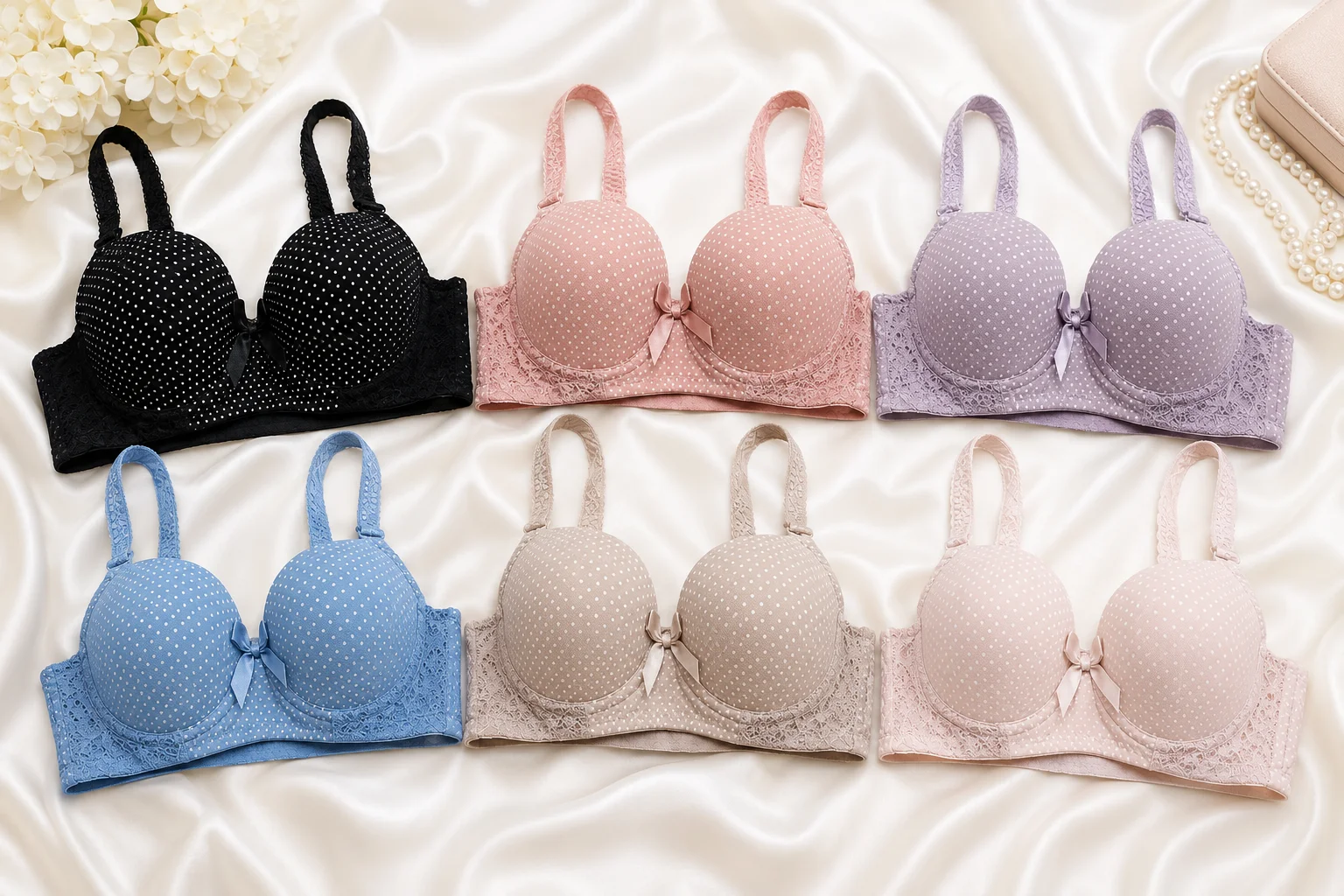 Women's Polka Dot Padded Bra | Soft Lace Comfort | Size 32,34,36,38