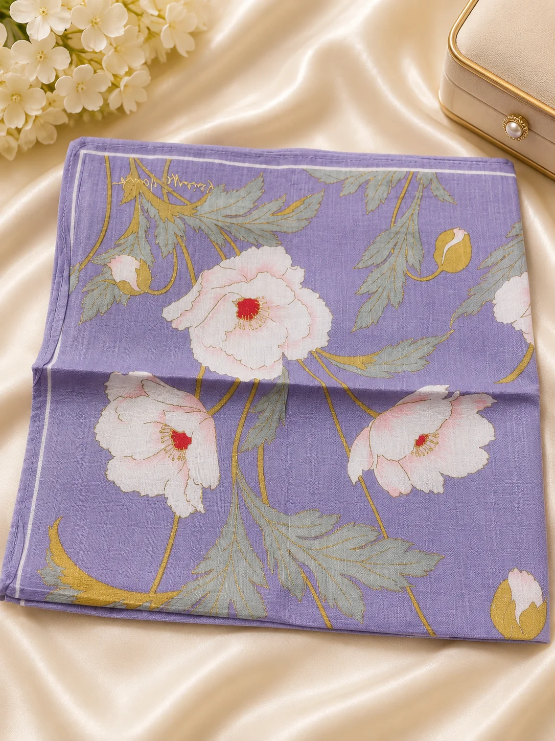 Premium Ladies Floral Cotton Handkerchief – Lavender Purple