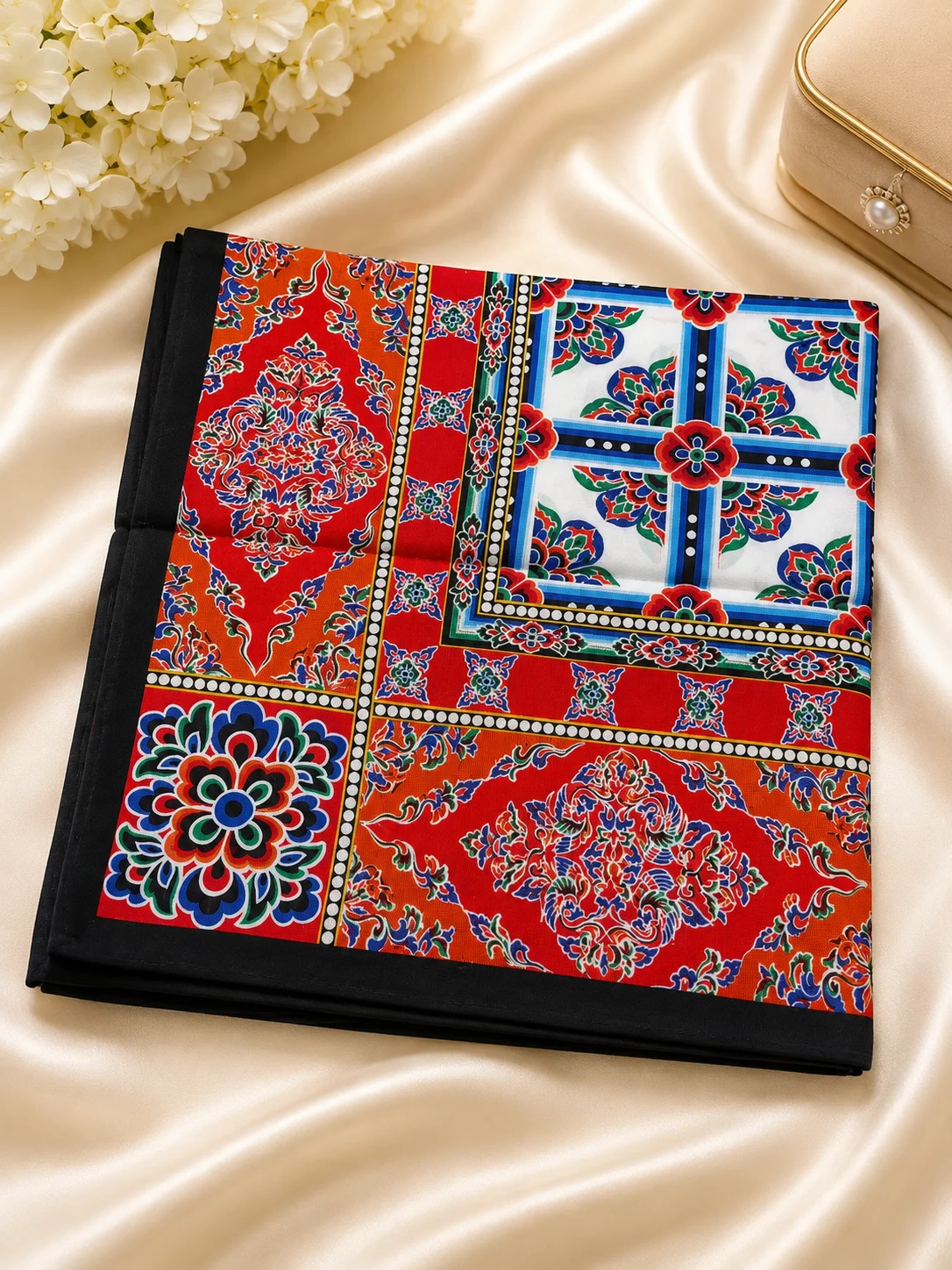 Ladies Printed Cotton Handkerchief – Vintage Floral & Geometric Design