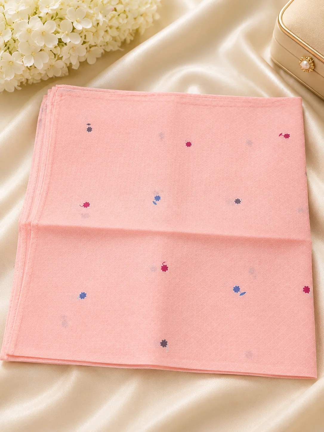 Ladies Cotton Floral Handkerchief | Soft Pink Pocket Square |