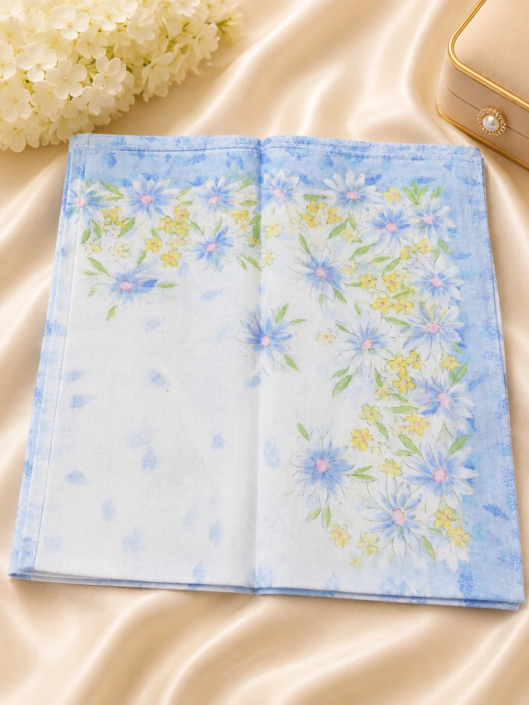 Ladies Floral Cotton Handkerchief – Sky Blue
