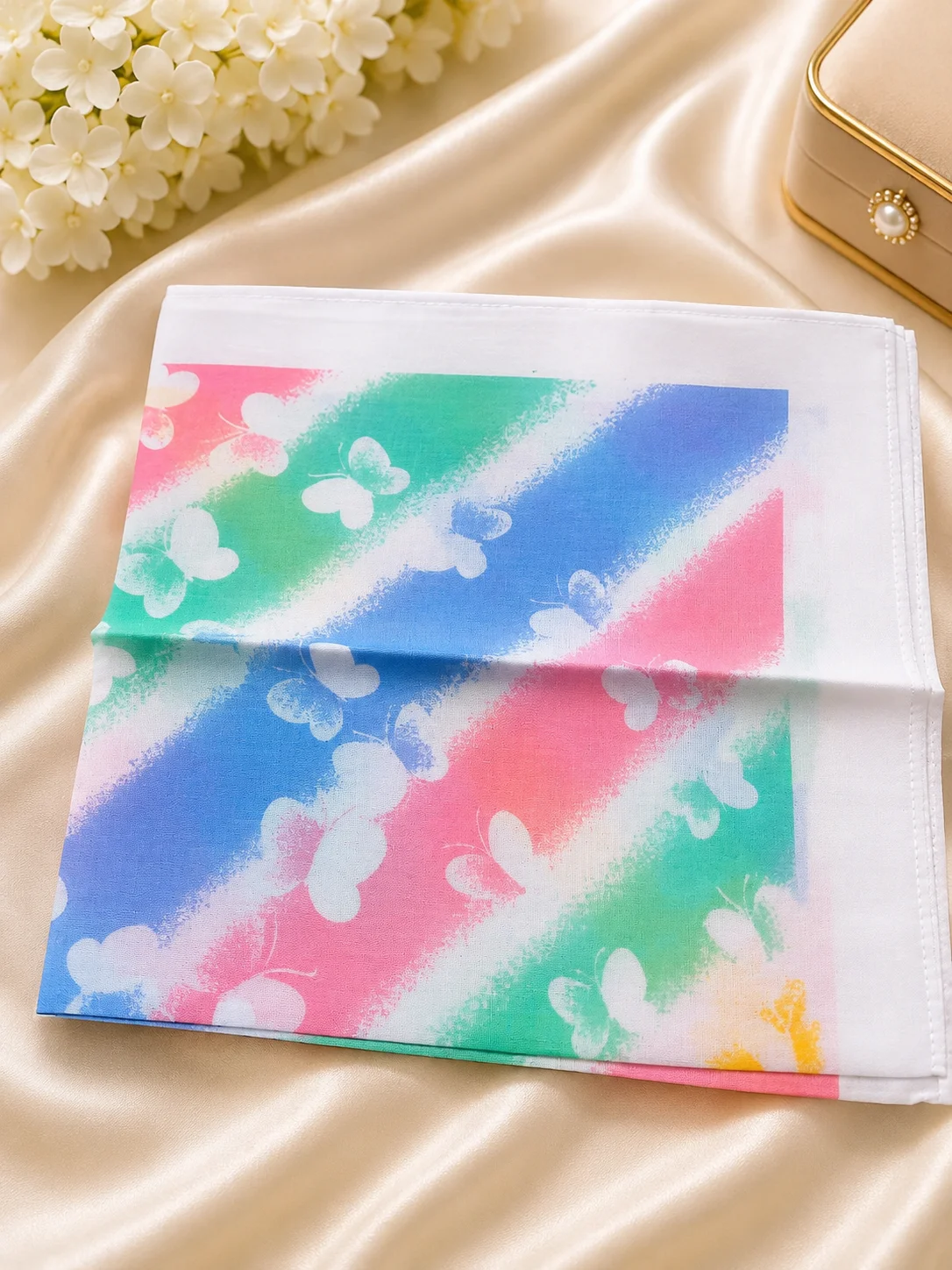 Ladies Cotton Handkerchief – Multicolor Butterfly Print