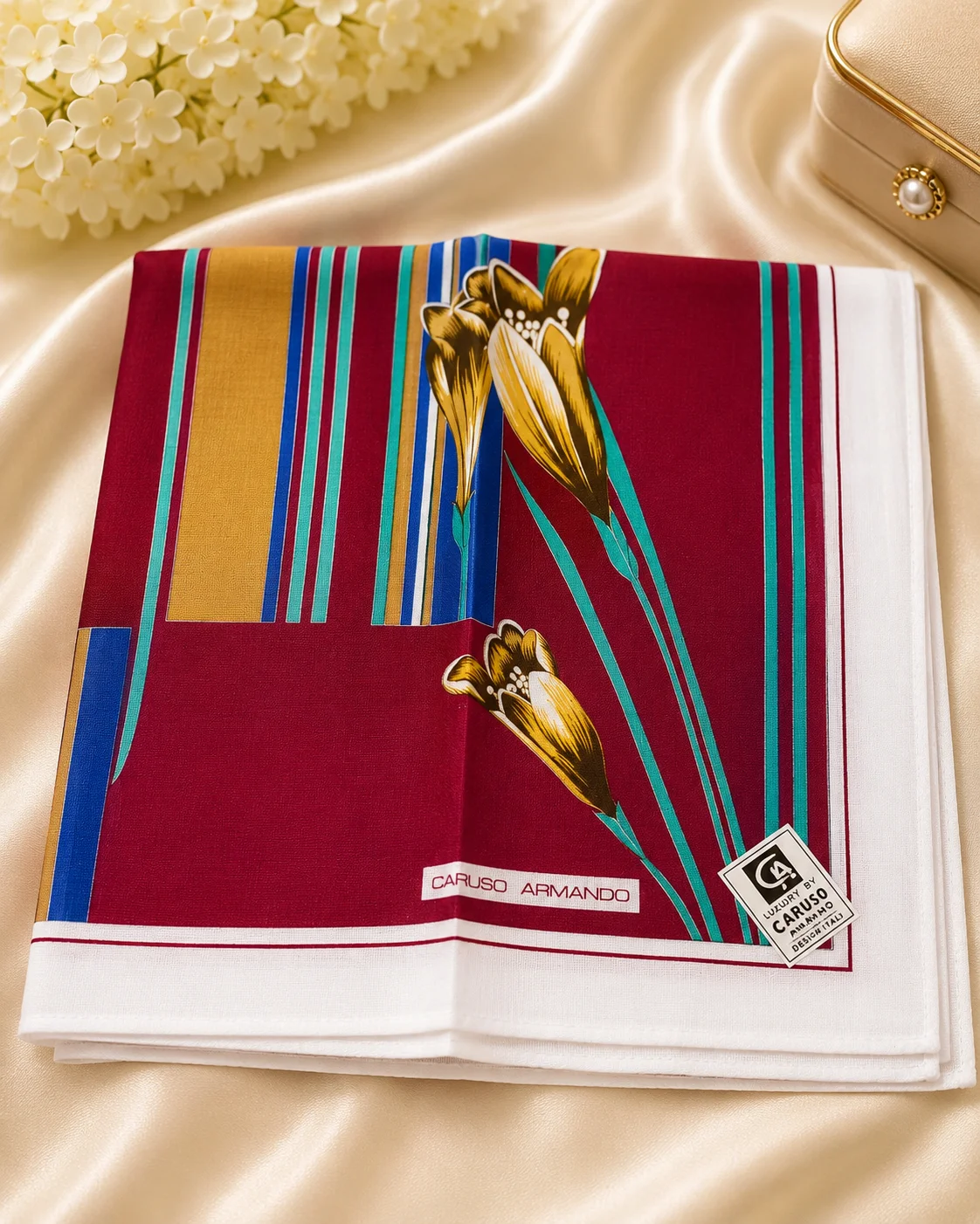 Ladies Cotton Handkerchief – Elegant Maroon Floral Stripe Print