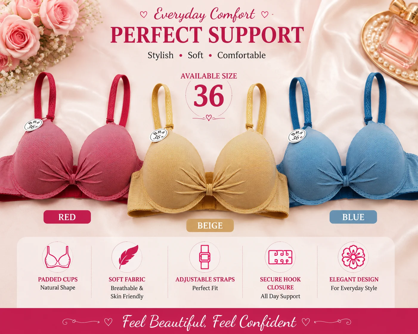 Women's Premium Seamless Padded T-Shirt Bra | Soft Comfort | Everyday Wear