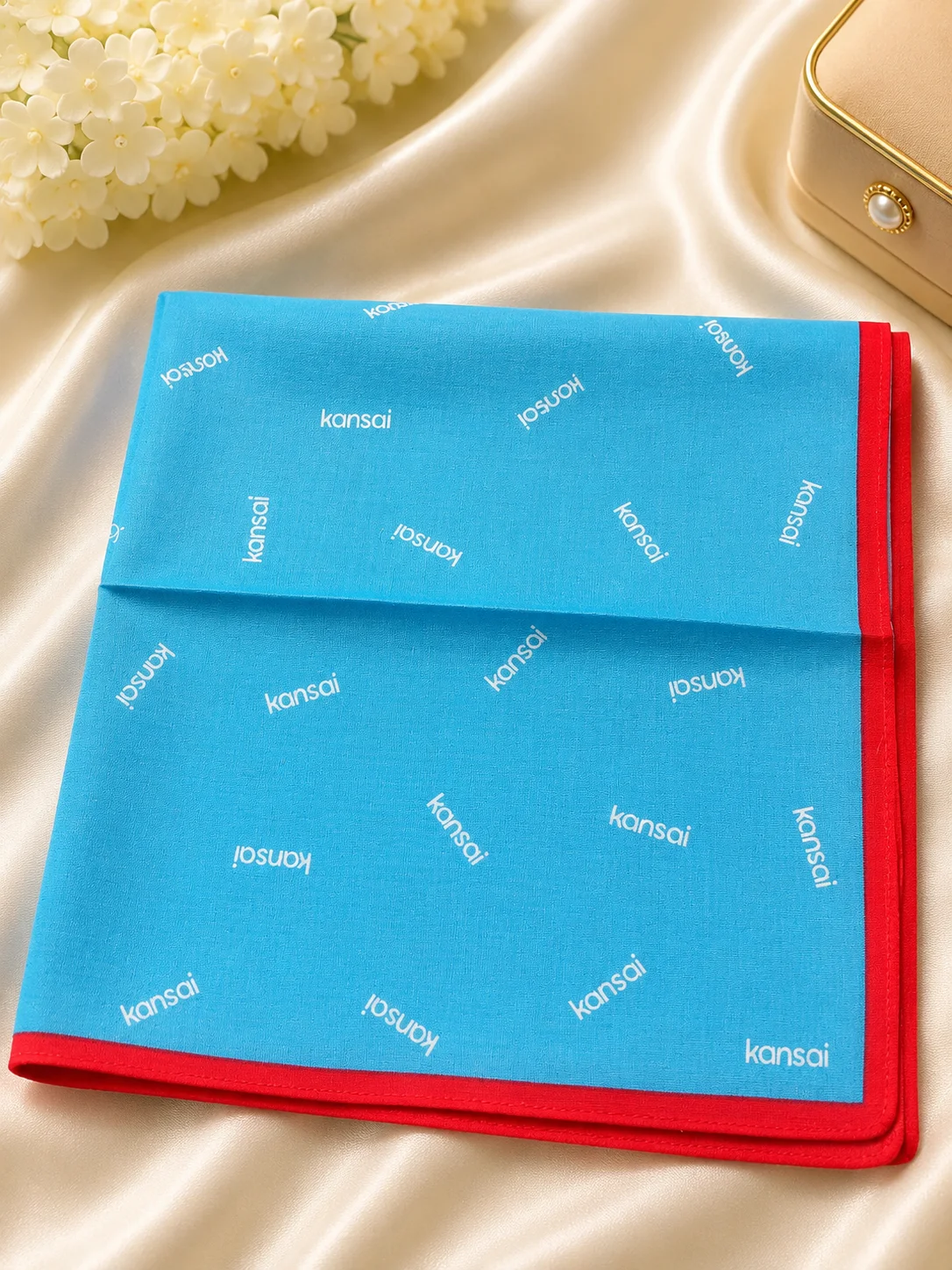 Ladies Cotton Handkerchief – Sky Blue with Red Border