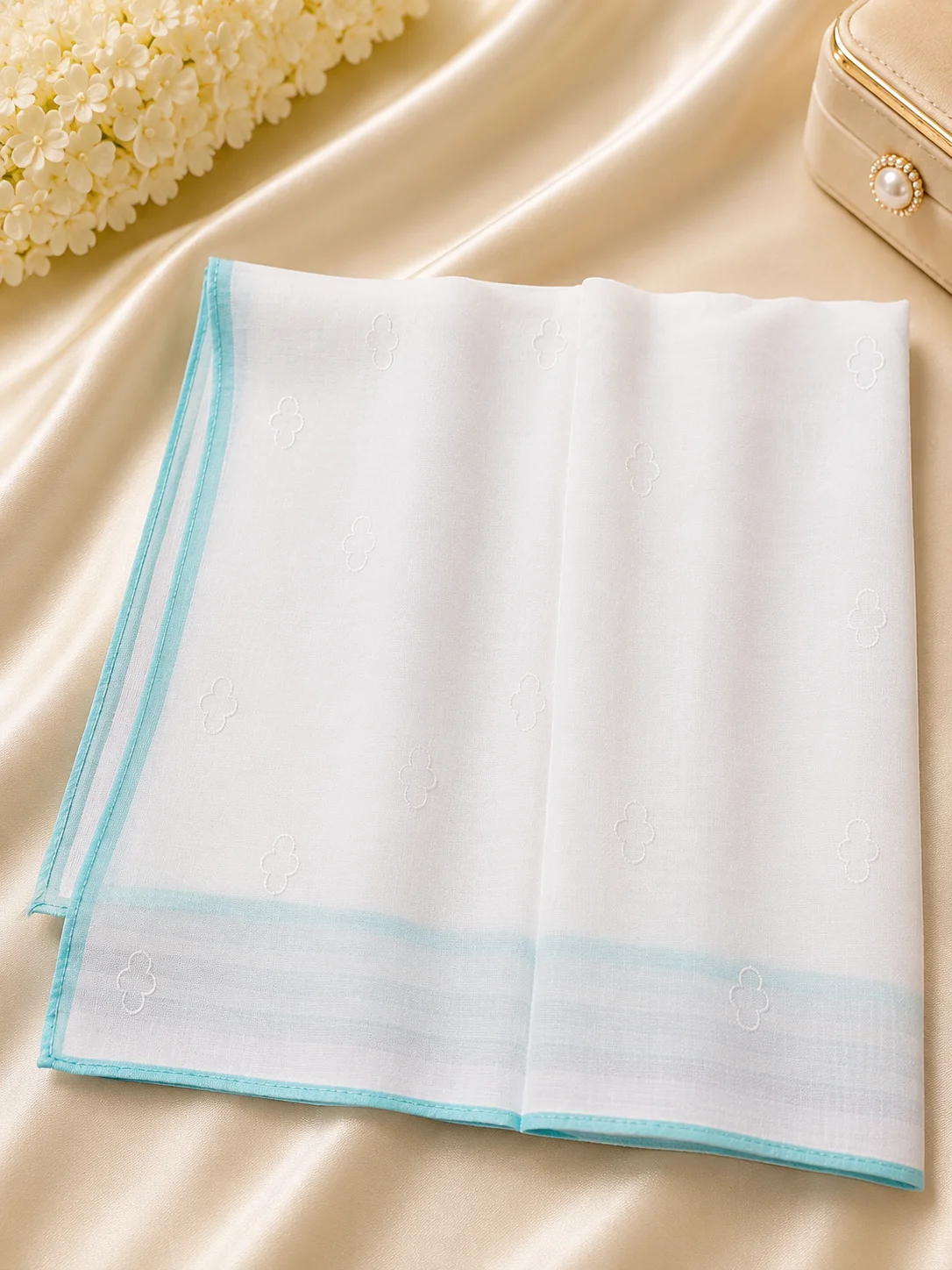 White Cotton Handkerchief with Sky Blue Border