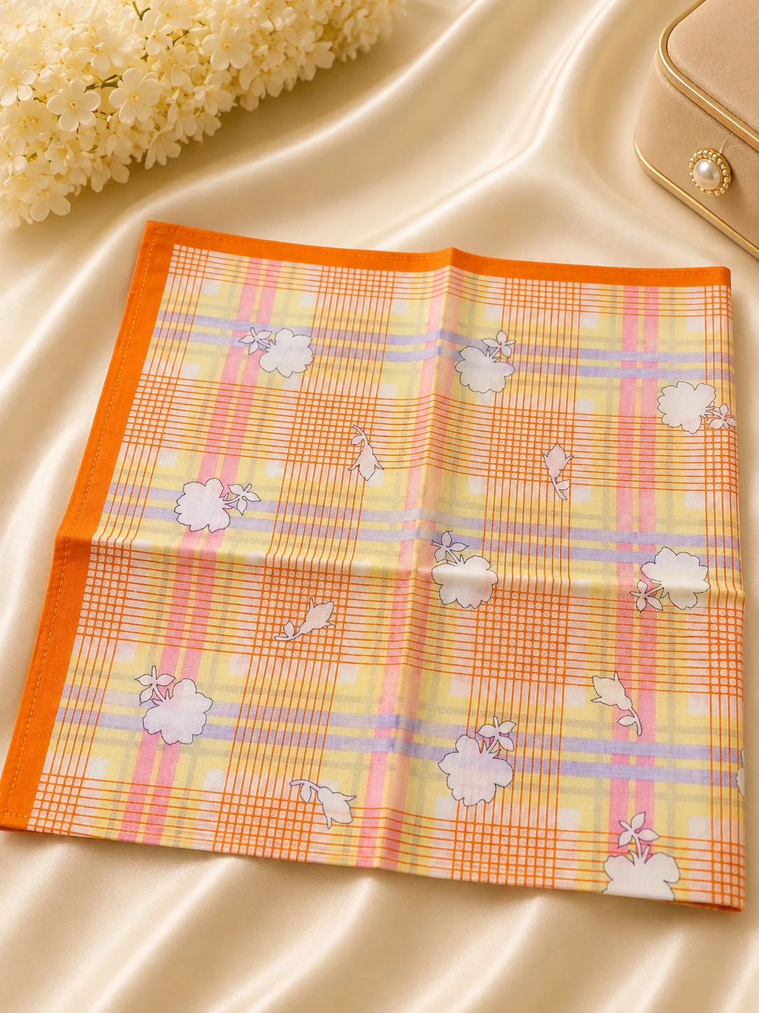 Orange Checkered Cotton Handkerchief