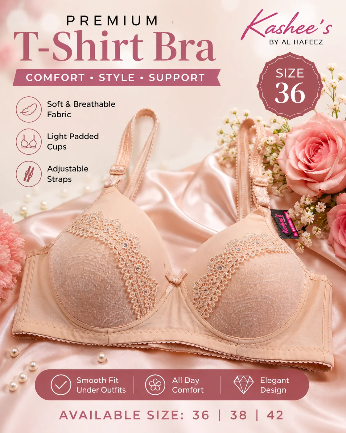 Elegant Lace Padded T-Shirt Bra – Soft Comfort Everyday Wear